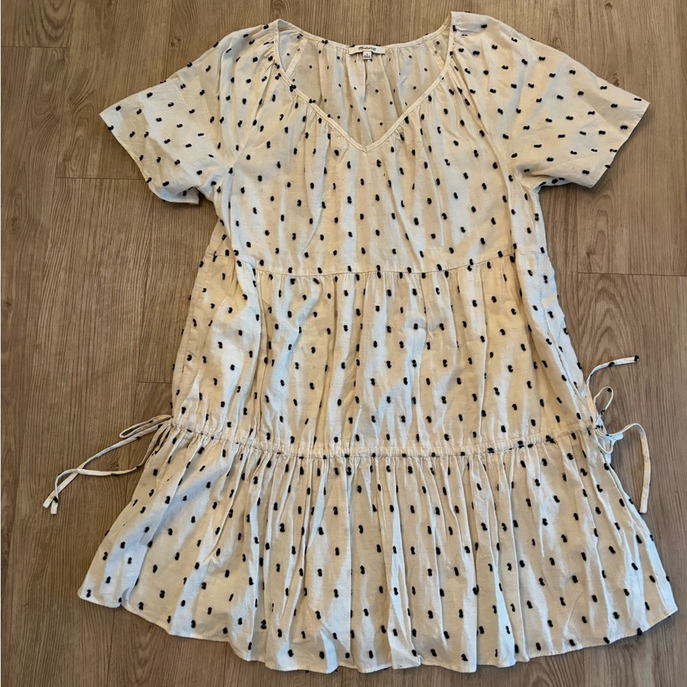 Madewell Cream and Black Midi Dress  - cotton and linen blend